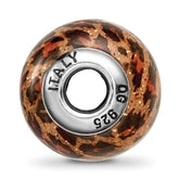 Sterling Silver Brown Jaguar Glitter Glass Bead with Antiqued Finish